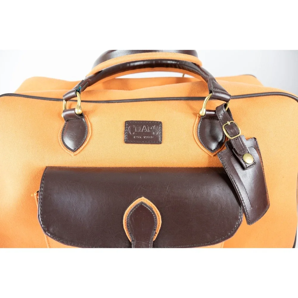 Vintage Chaps Rolling Duffle‎ Bag Large Orange Good Canvas Faux Leather Luggage